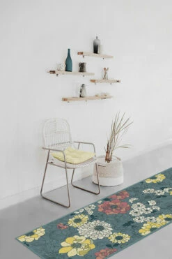 Cheapest 🔥 Ruggable Floret Teal Blue Rug ⭐ -Area Rugs Sales Store Floret TealBlue C RC 0566 27 Washable Rug Yellow