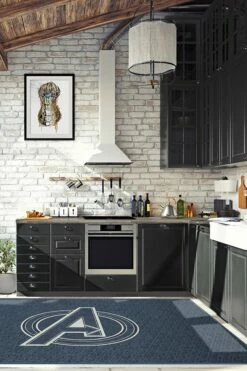 Outlet 🎉 Ruggable Avengers Logo Slate Blue Rug ⭐ -Area Rugs Sales Store avengers logo slate blue C RC MV002 57