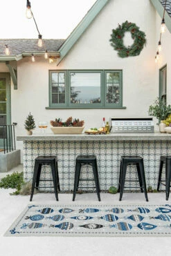 Coupon 👍 Ruggable Outdoor Festive Garland Blue Grey Rug 🔔 -Area Rugs Sales Store festive garland blue grey C RC SM005 27 V2