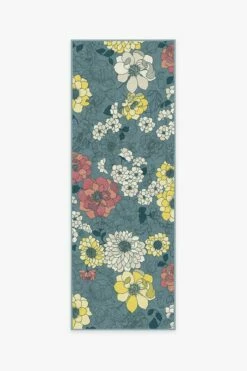 Cheapest 🔥 Ruggable Floret Teal Blue Rug ⭐ -Area Rugs Sales Store floret teal blue A RC 0566 27 V2