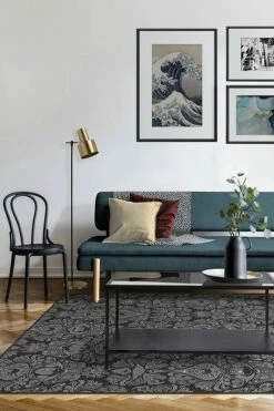 Budget 🥰 Ruggable Marvel Damask Charcoal Rug 🎁 -Area Rugs Sales Store marvel damask charcoal C RC MV023 57