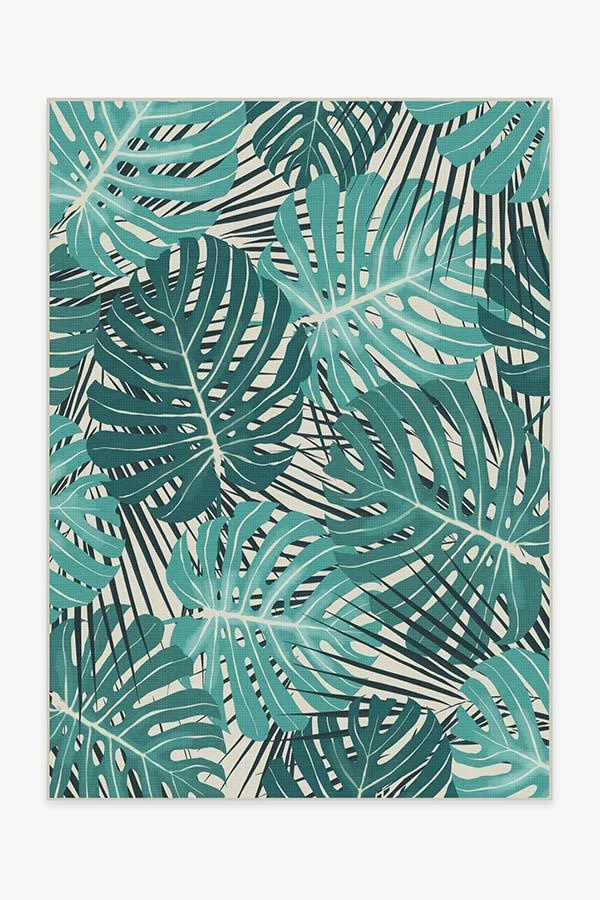 Budget 🎉 Ruggable Monstera Teal Rug ⭐ 1 Budget 🎉 Ruggable Monstera Teal Rug ⭐