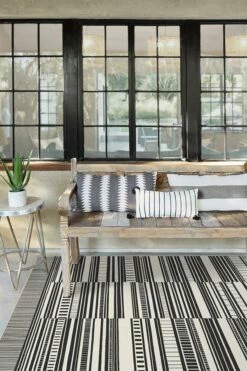 Promo 🎉 Ruggable Outdoor Riviera Stripe Black & White Rug 🎉 -Area Rugs Sales Store riviera stripe black white C RC OT008 57