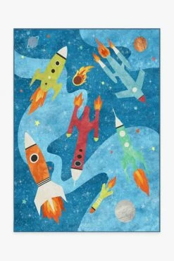 Best deal ๐ Ruggable Rocket Ships Space Blue Rug โ